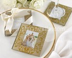 Golden Brocade Elegant Glass Photo Coasters (2pcs)